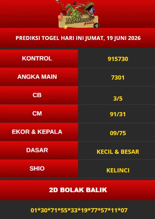 PREDIKSI MACAU 19 JUNI 2026